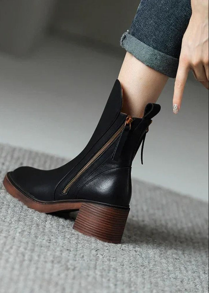 Valorine | Czarne Skórzane Botki