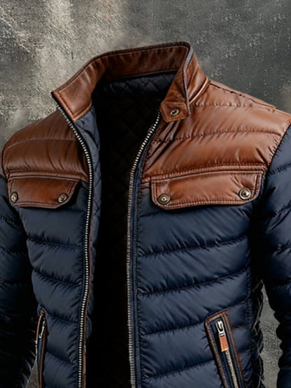 Aleksander | Kurtka Quilted Granatowa Z Skórzanymi Wstawkami