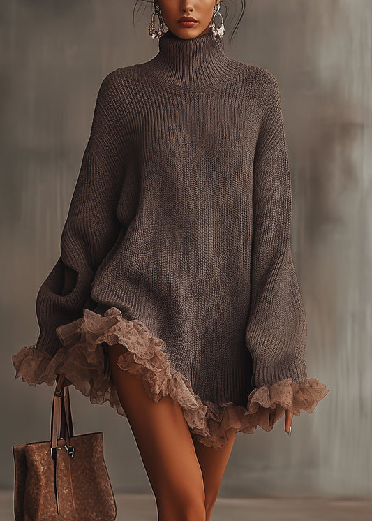 Nina | Sukienka Dzianinowa z Falbankami