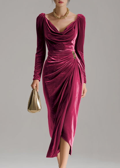 Fayola | Dopasowana Aksamitna Sukienka z Guzikiem w Talii