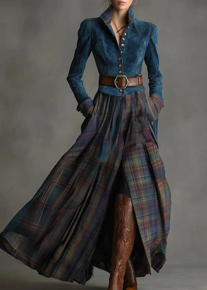 Edurne │ Sukienka Maxi w Niebieskim Zamszu