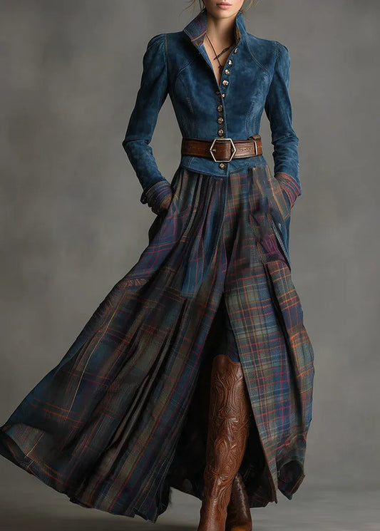 Edurne │ Sukienka Maxi w Niebieskim Zamszu