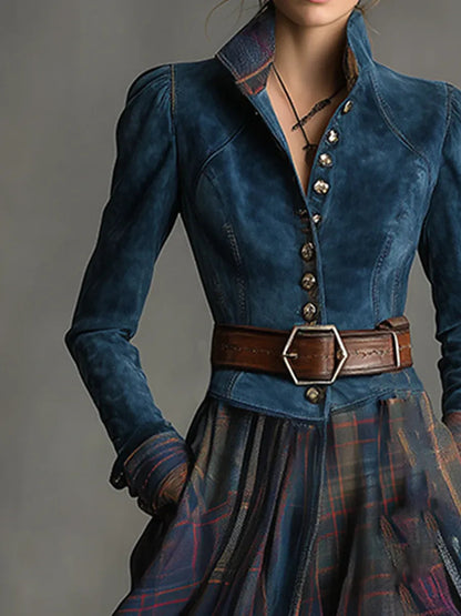 Edurne │ Sukienka Maxi w Niebieskim Zamszu