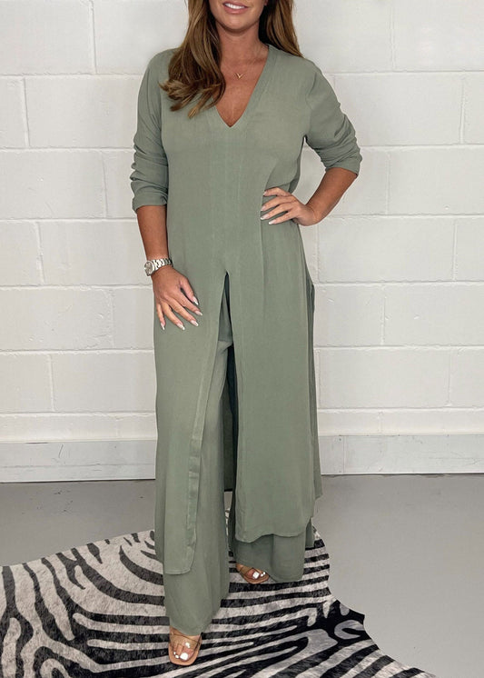 Elisa | Casual Dwuczęściowy Komplet z Długą Bluzką i Pasującymi Spodniami