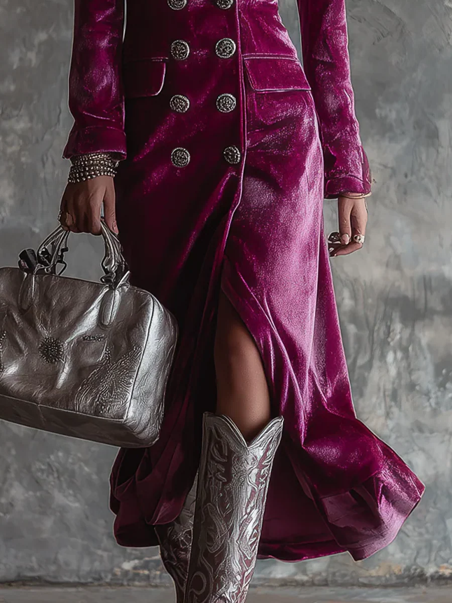 Vera | Długa Sukienka Blazerowa z Weluru