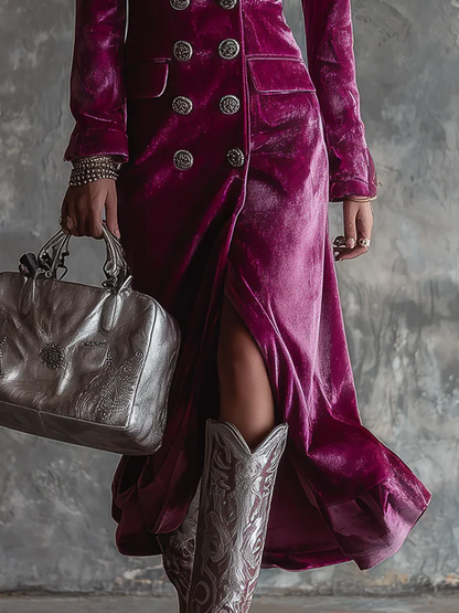 Vera | Długa Sukienka Blazerowa z Weluru