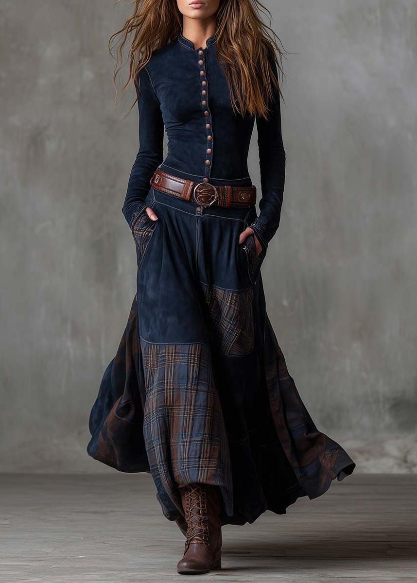 Azucena │ Sukienka Maxi z Zamszu z Paskiem