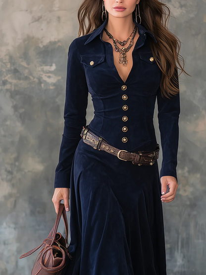 Diana │ Sukienka z Detailem Guzikowym z Damskiego Zamszu