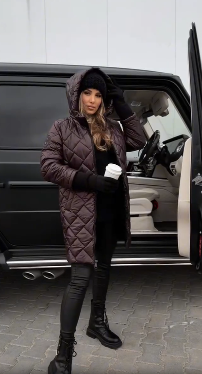 Bogni | Modna Pikowana Kurtka Puchowa z Kapturem