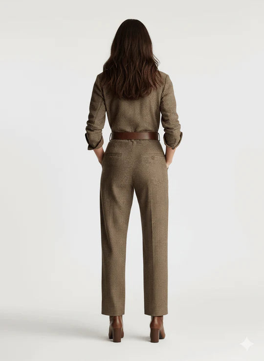 Agnieszka | Elegancki Kombinezon w Kratę z Wyszukanymi Akcentami