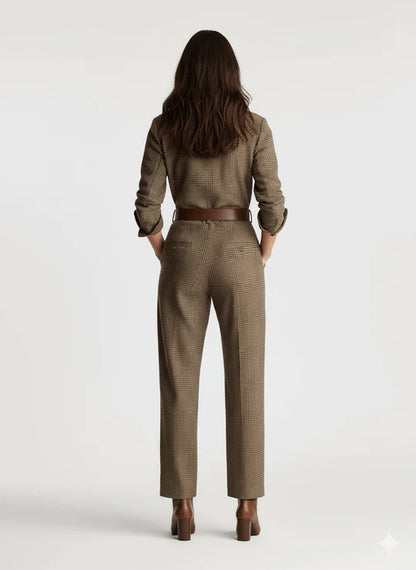 Agnieszka | Elegancki Kombinezon w Kratę z Wyszukanymi Akcentami