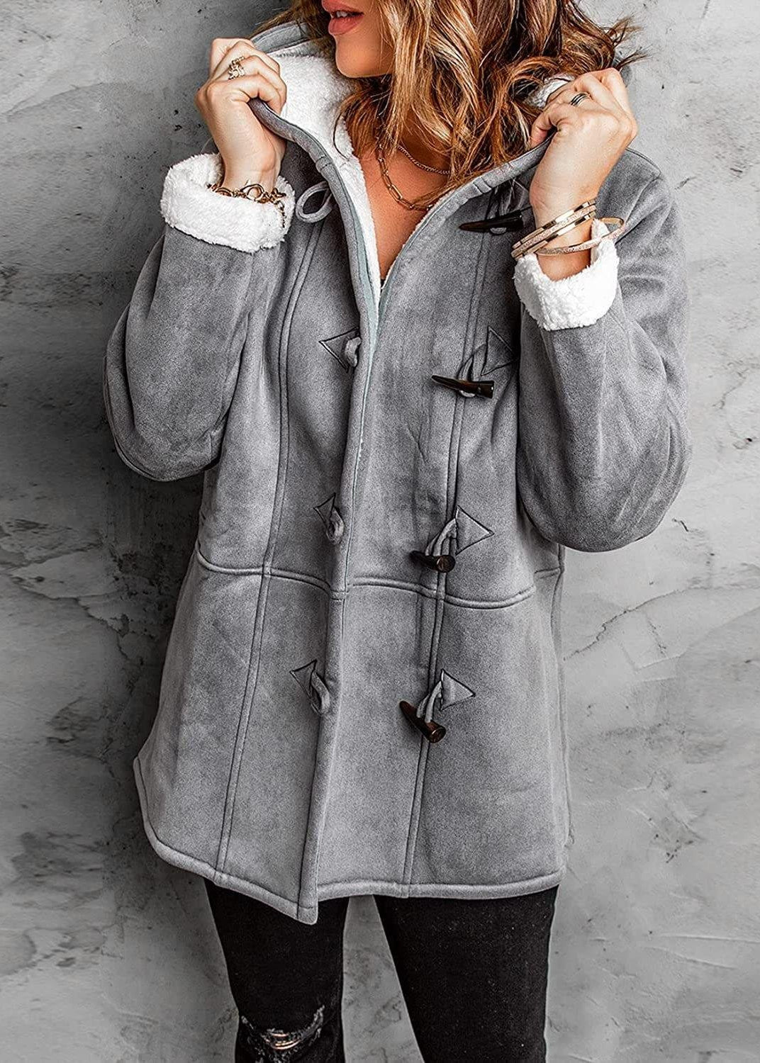 Kayla | Damski Płaszcz z Kapturem i Aksamitnym Rogiem