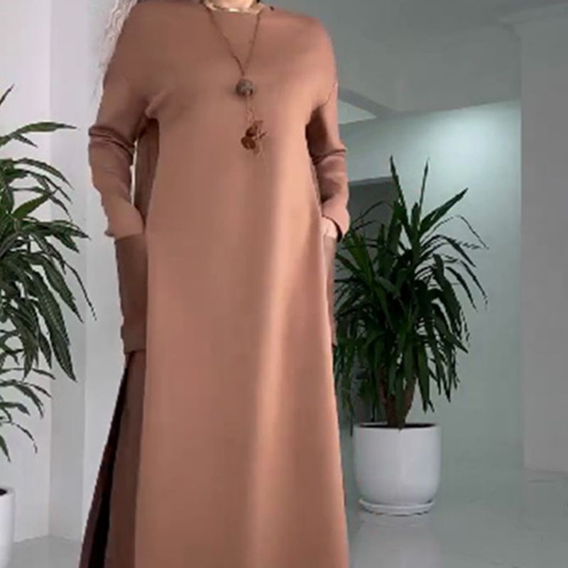 Makao | Casualowa, Luźna Sukienka Damska z Patchworkiem Skórzanym i Kieszeniami